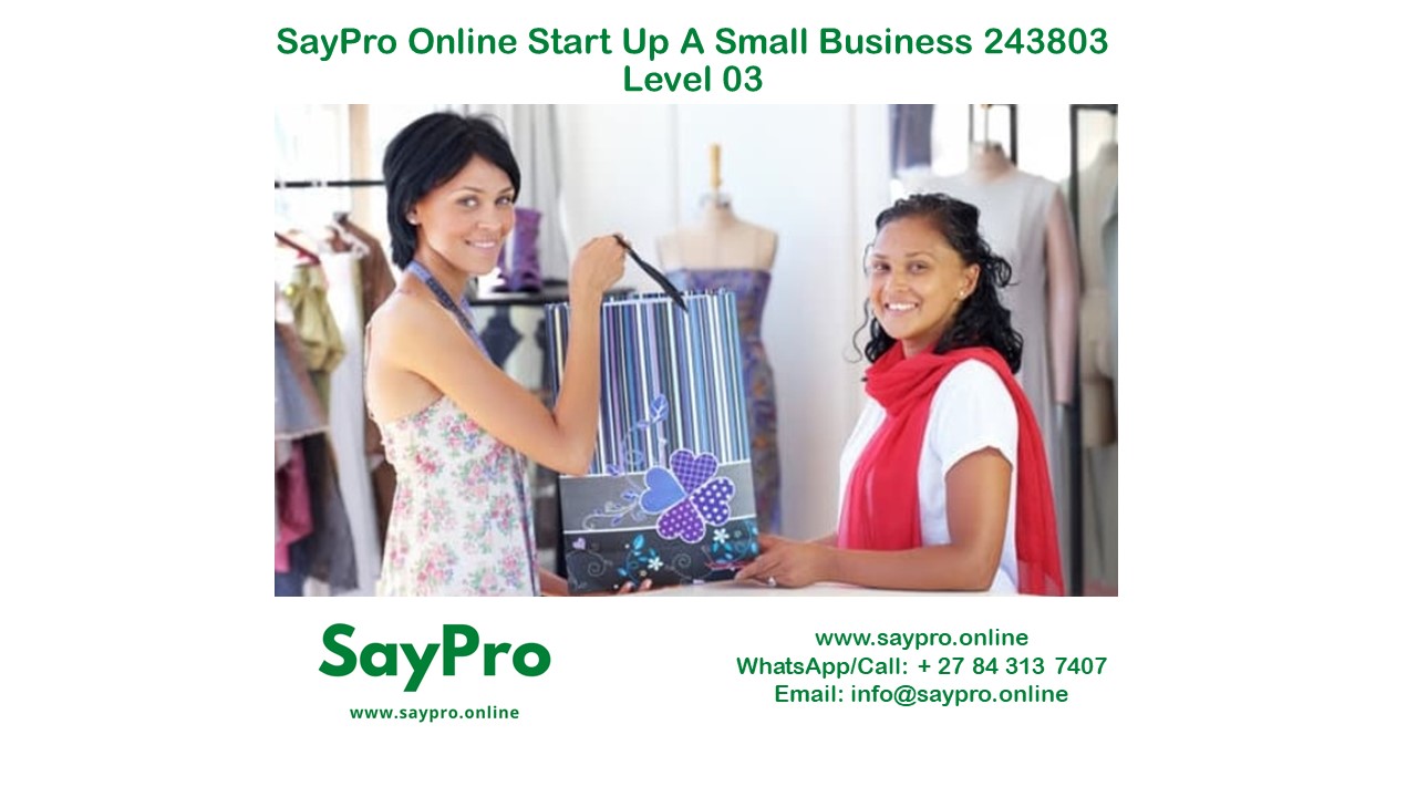 SayPro Online Start up a small business 243803 Level 03